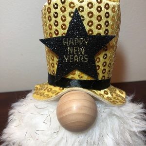 New Years Gnome Top Hat Petite Bling Black Gold Lame Sequins Star Gift Party